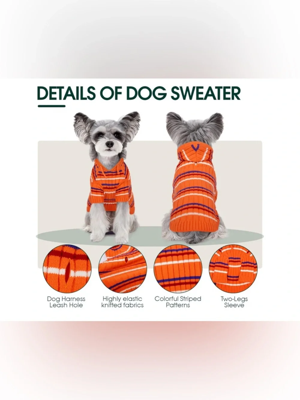 NWT-Small Fog Orange Striped Hoodie Sweater - Cozy Knit Pet Pullover
